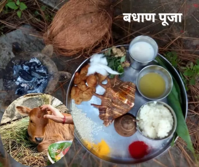 बधाण देवता की पूजा के लिए प्रयुक्त सामग्री।