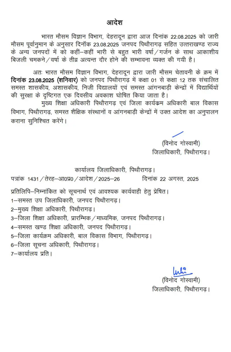 भारी बारिश की चेतावनी: आज बंद रहेंगे सभी स्कूल और आंगनबाड़ी केंद्र 1 आज बंद रहेंगे सभी स्कूल और आंगनबाड़ी केंद्र